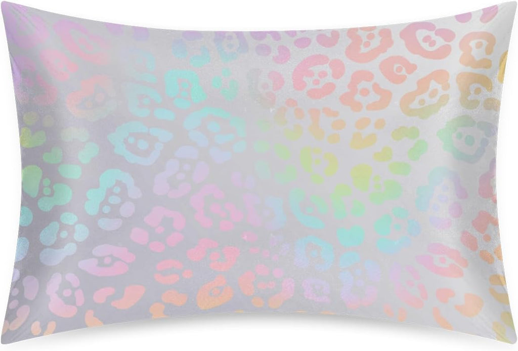 Rainbow Skin Leopard Satin Silk Pillowcase for Hair and Skin Pillow Cases Queen Size Soft Silk Pillow Case with Envelope Closure Print…