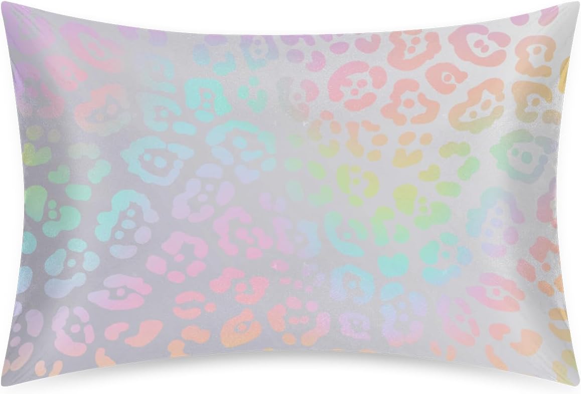 Rainbow Skin Leopard Satin Silk Pillowcase for Hair and Skin Pillow Cases Queen Size Soft Silk Pillow Case with Envelope Closure Print…