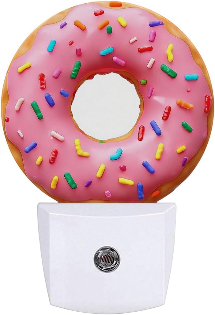 Pink Sweet Donut Plug in Night Light Auto Light Round Lamps Energy Saving Gift for Women Men Friends