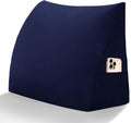 Wedge Headboard Pillow Reading Backrest Pillow for Sitting in Bed Sofa Dorm with Removable Cover Side Pockets Dutch Velvet Fabric Dark Blue