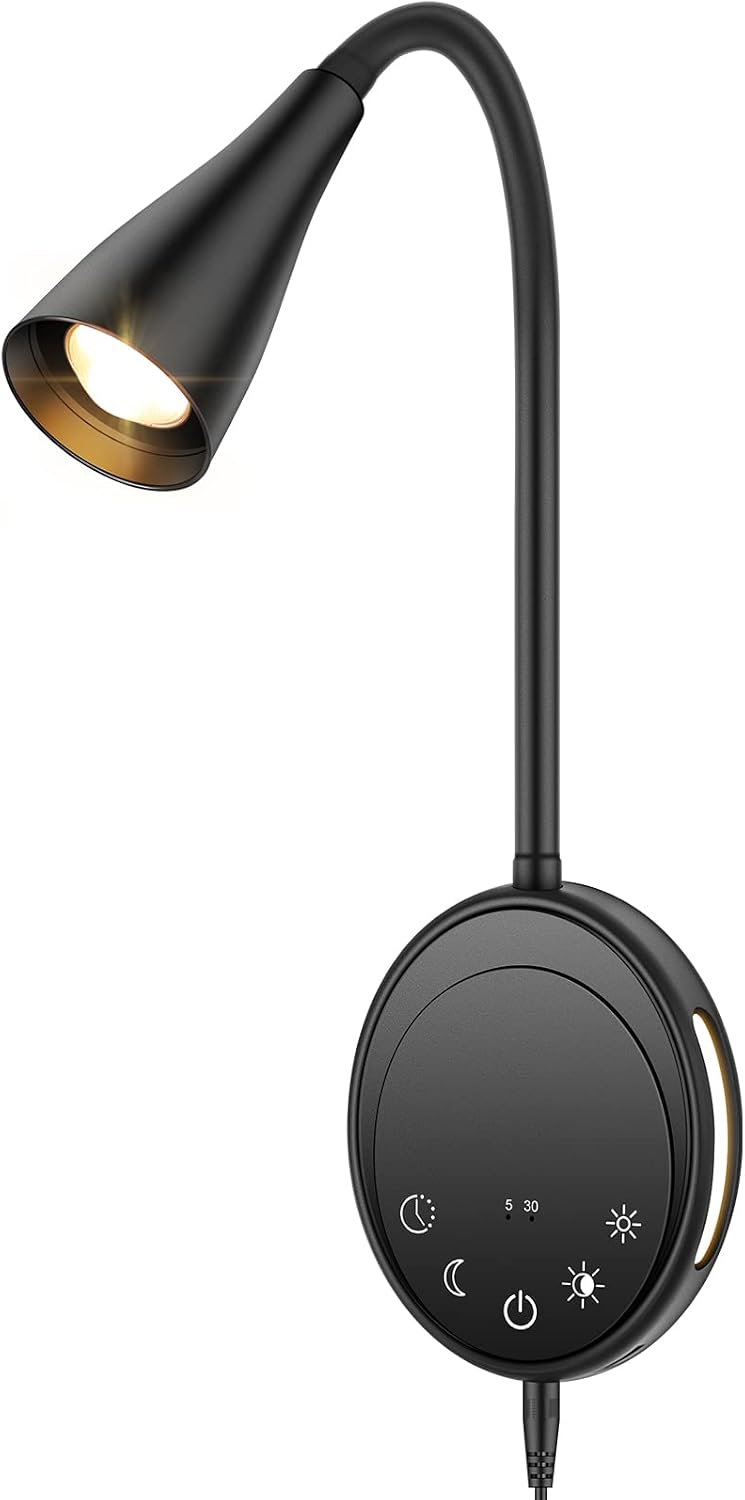 SANKEDOU Wall Mounted Reading Light, Bedside Headboard Lights with 5 Dimming & Color Temperature, USB Output, Night Light & Timers…