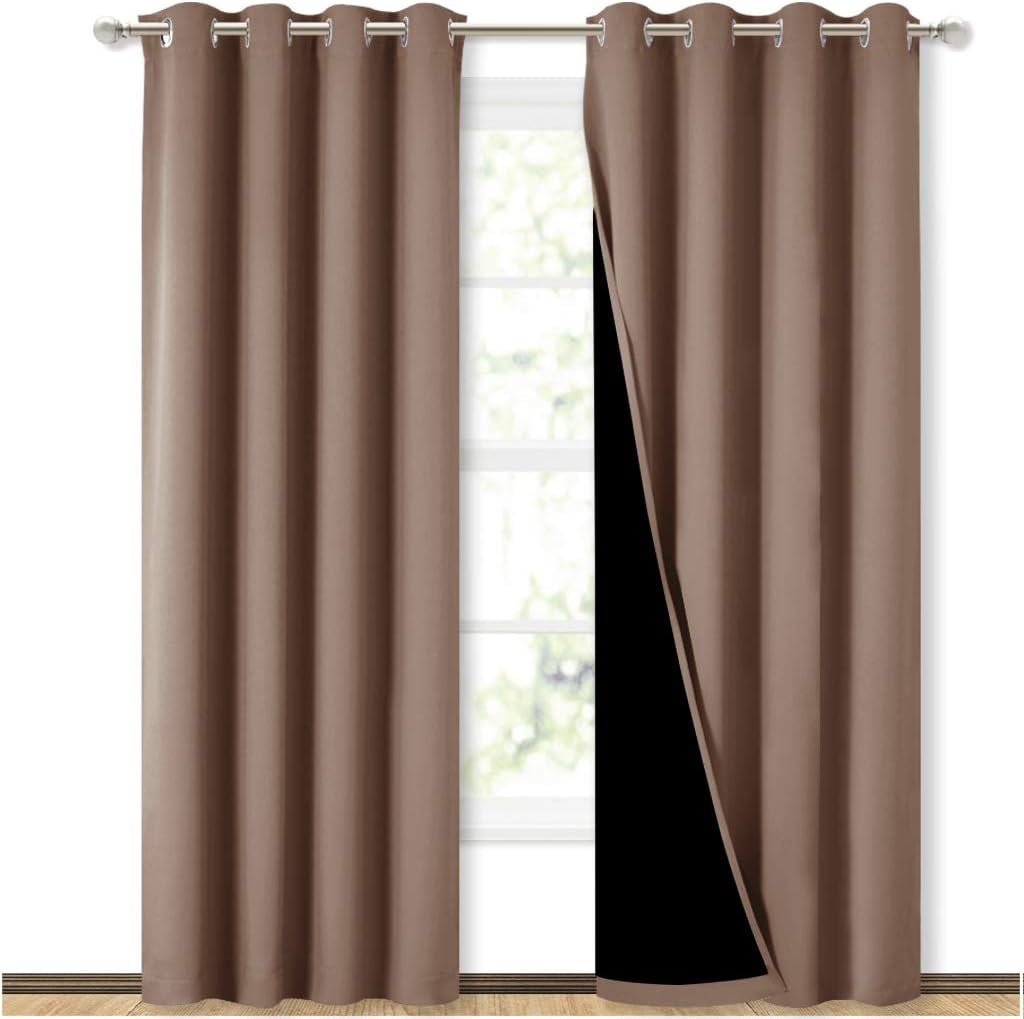 Nicetown Cold Blocking Curtains, 100% Blackout Curtains Thermal, Noise Reduction and Privacy Curtains for Patio Door, Black Lined Blackout…