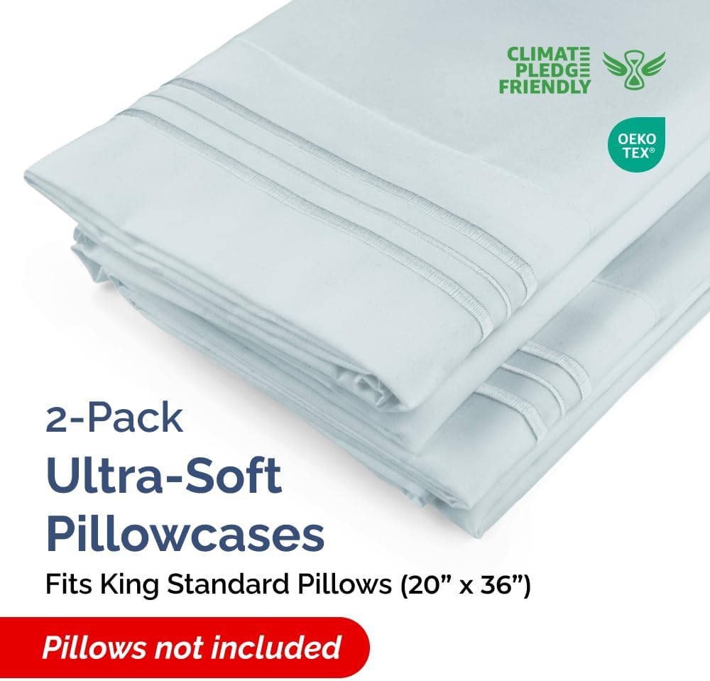 King Standard Pillow Cases Set of 2 - Ultra-Soft Hotel Quality Pillowcase Covers - Comfy, Cozy & Fade Free - Wrinkle Resistant - Machine…