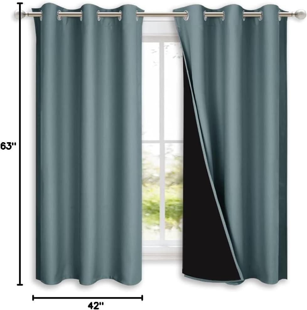 Nicetown Greyish Blue 100% Blackout Lined Curtains, 2 Thick Layers Completely Blackout Window Treatment Panels Thermal Insulated Drapes for…