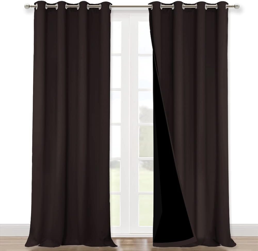 Nicetown Cold Blocking 100% Blackout Curtains, Durable Black Lined Blackout Curtains for Bedroom, Energy Saving Long Curtains for Patio Sli…