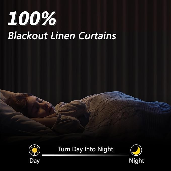 Guken 100% Blackout Curtains 63 Inch Length 2 Panels Set for Living Room Bedroom Back Tab Thermal Insulated Black Out Linen Drapes Room Dar…