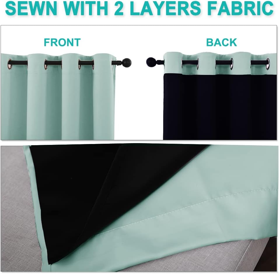 Nicetown Aqua Blue 100% Blackout Curtain Set, Thermal Insulated & Energy Efficiency Window Draperies for Guest Room, Full Shading Panels fo…