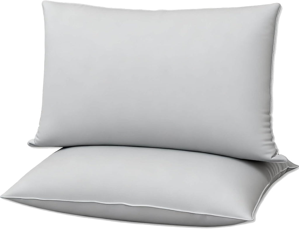 Flat Ultra Thin Bed Pillows King Size Pillow Set of 2 Extra Soft Down Alternative for Stomach Back Sleeper Light Grey 20x36inches