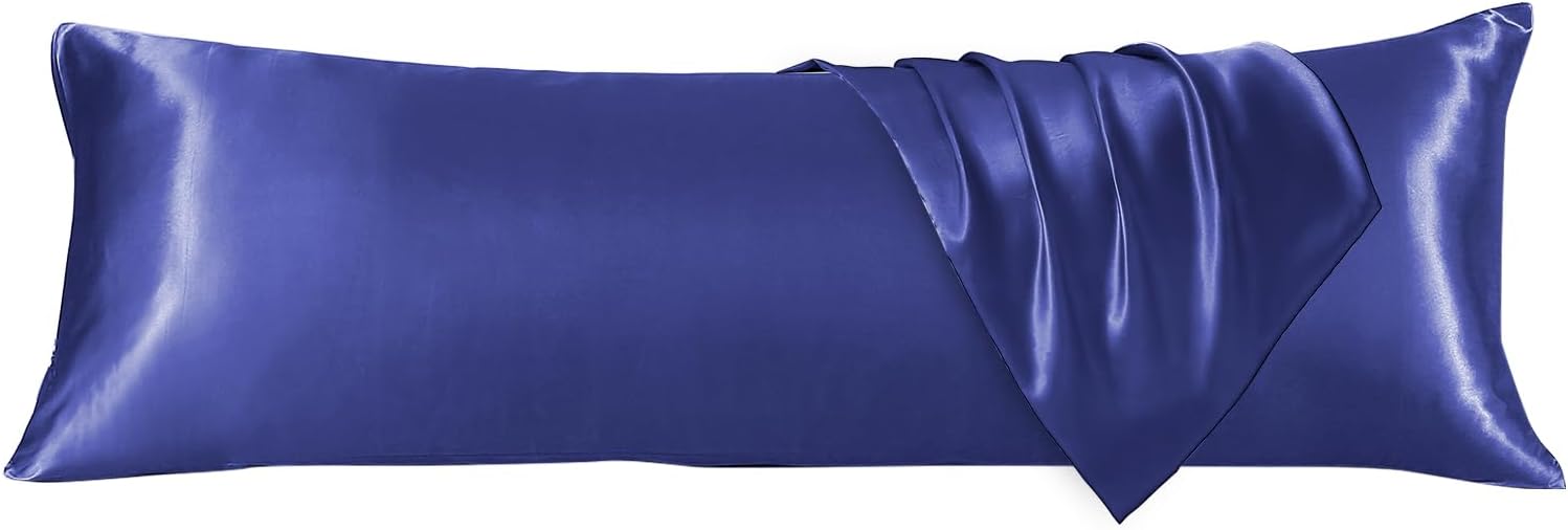 Huxmeyson Body Pillow with Satin Pillowcase, Body Pillow for Adults, Removable Cover, Navy Blue (20"x54") 1 count Blue