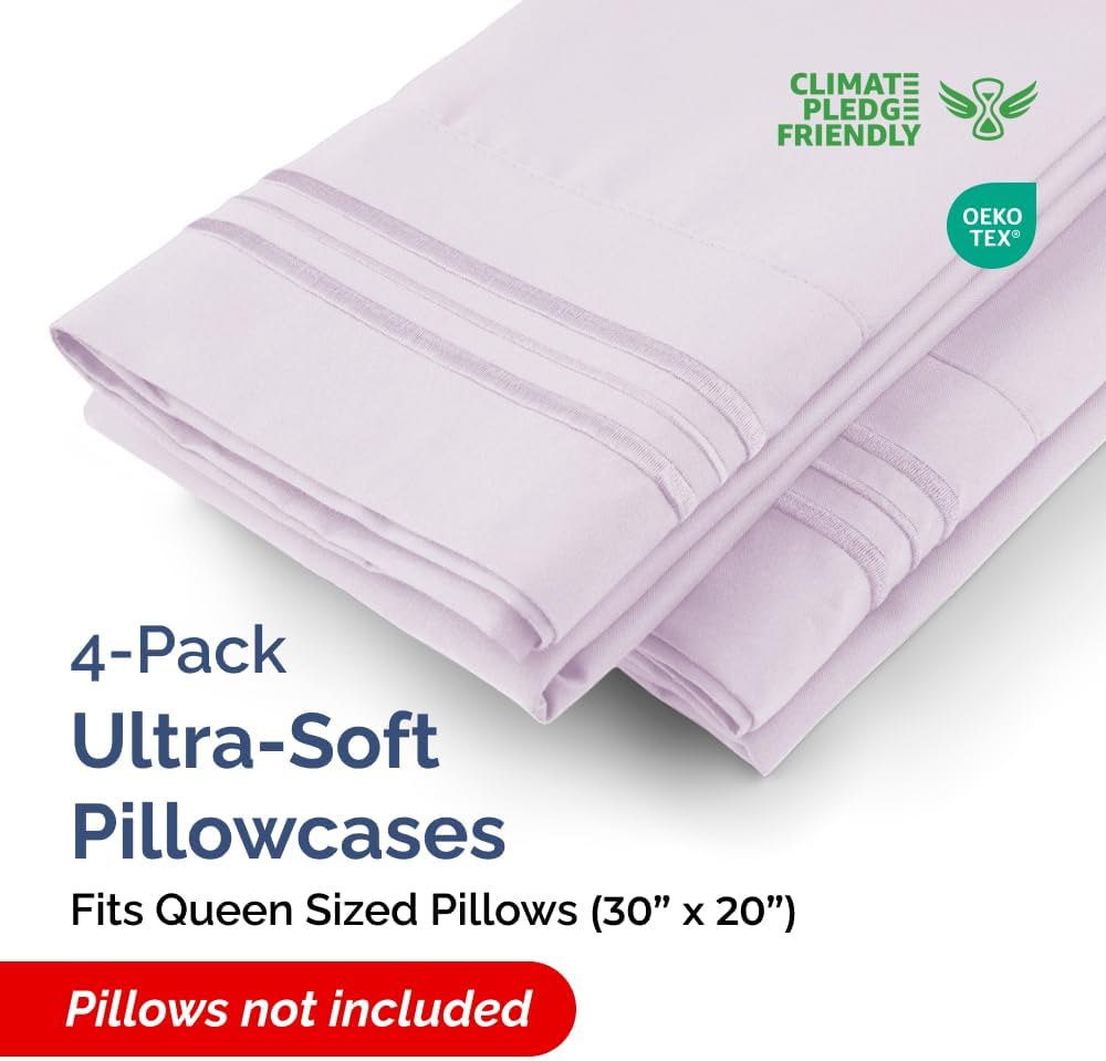 Queen Pillow Cases Set of 4 - Ultra Soft Hotel Quality Pillowcase Covers - Comfy, Cozy & Wrinkle Free - Shrinkage and Fade Resistant…