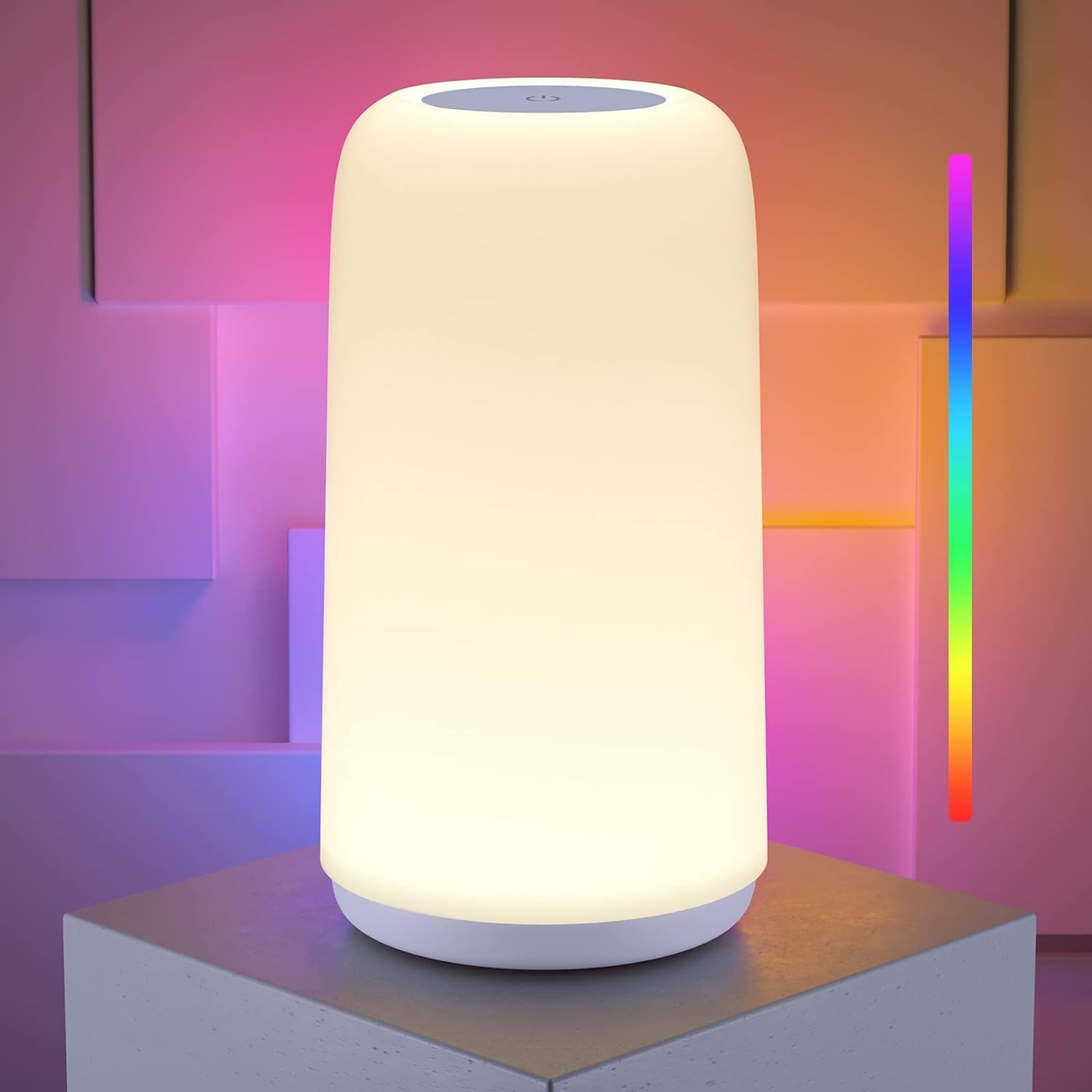 Touch Bedside Table Lamp, [Sleek Design & RGB Mode] 3 Way Dimmable Small Lamp for Bedroom, LED Lamp with Warm White Lights, Multi-Color…