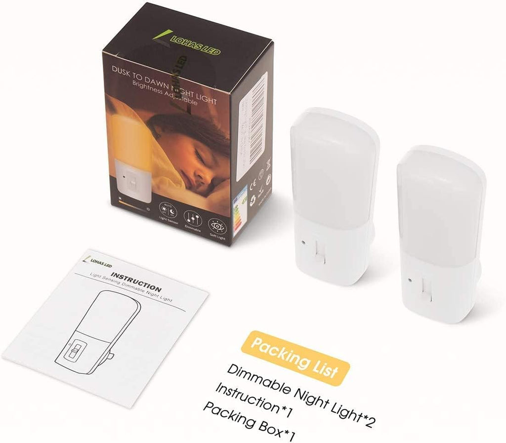 LOHAS Plug in Night Light, Dimmable LED Night Lights With Dusk to Dawn Sensor, Soft White 3000K Sleep Nightlight, Adjustable Brightness…