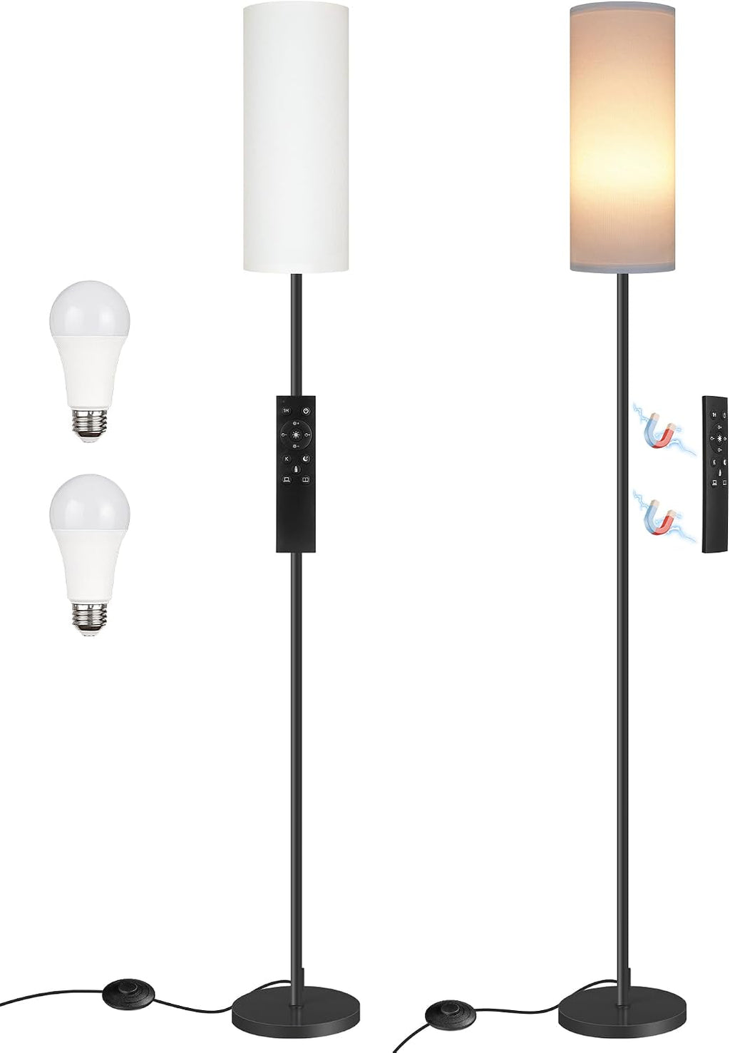Set of 2 Dimmable Floor Lamps for Living Room with 2 Remotes and Foot Switch, 64.4”Modern Standing Tall Lamp, Corner Lamp for Bedroom…
