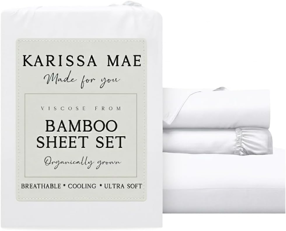 KARISSA MAE Pure Viscose from Bamboo Twin XL Size Sheet Set | 100% FSC Certified | Luxuriously Soft | Cooling | 18" Deep Pocket w/Corner…
