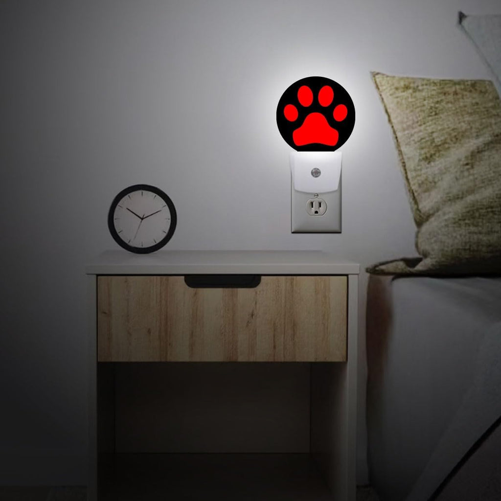 Red Black Dog Paw Night Light Auto Sensor Led Dusk to Dawn Lamp Home Decor for Men Women