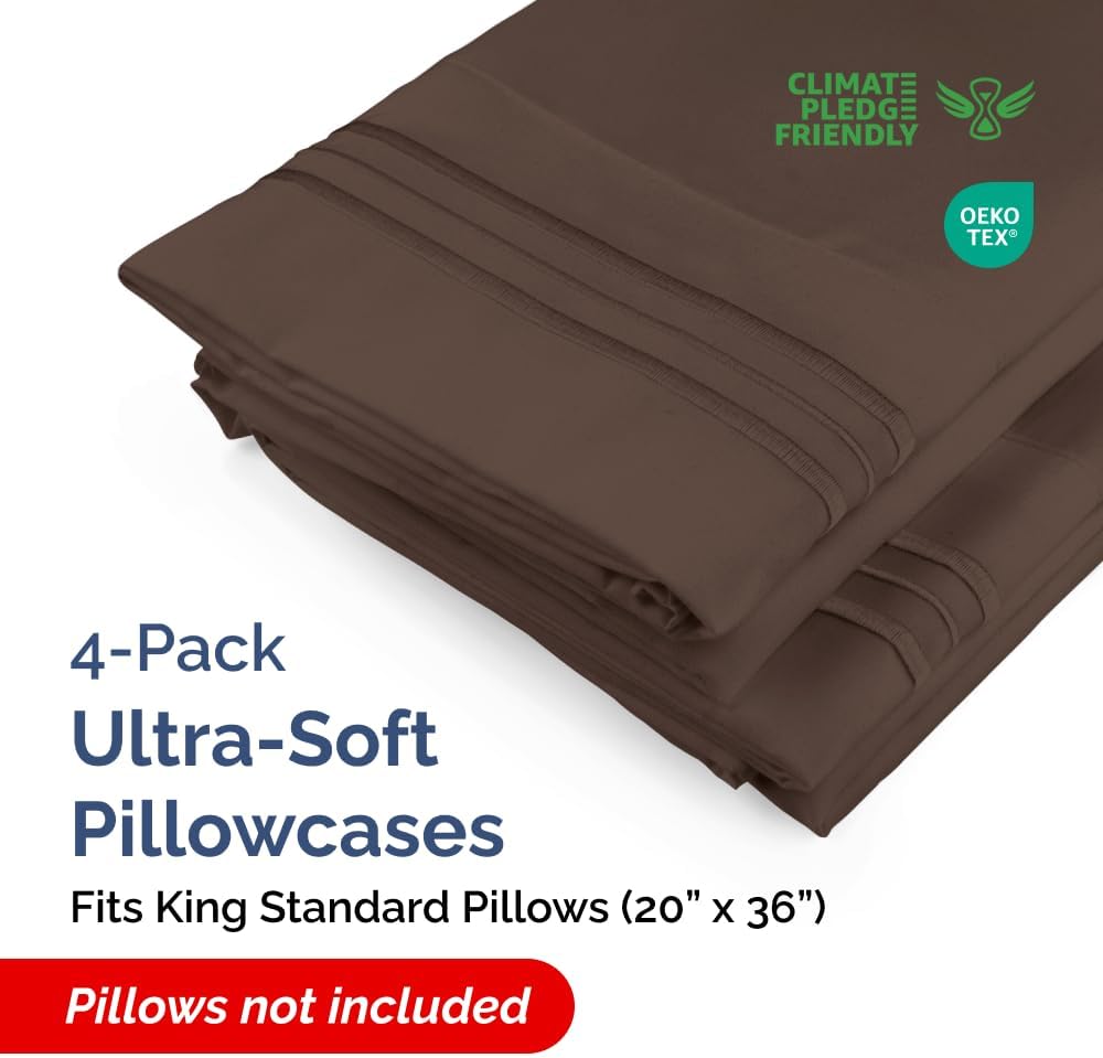 King Standard Pillow Cases Set of 4 - Soft Hotel Quality Pillowcase Covers - Comfy Bedding for Women, Men, Kids & Teens - Machine…