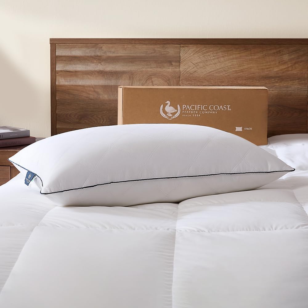 PacificCoast Pacific Coast Goose Feather & Down Bed Pillows Queen Size 1-Pack, Hotel Quality Collection, Medium Support for Side & Back Sle…