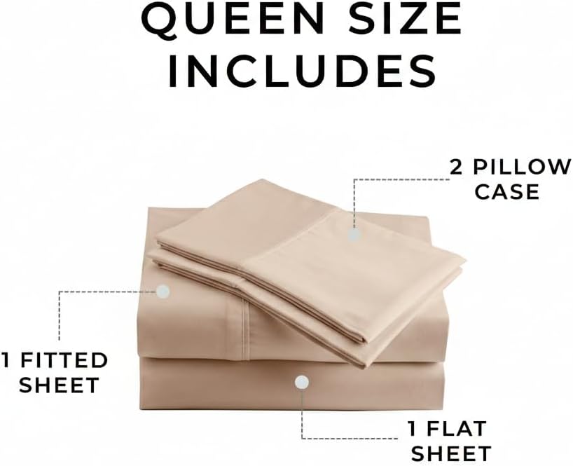 Perupima Peru Pima 285 Thread Count Percale Queen Sheet Set - 100% Peruvian Pima Cotton, 4 Piece (Flat, Fitted, 2 Pillowcases) - Cooling, C…