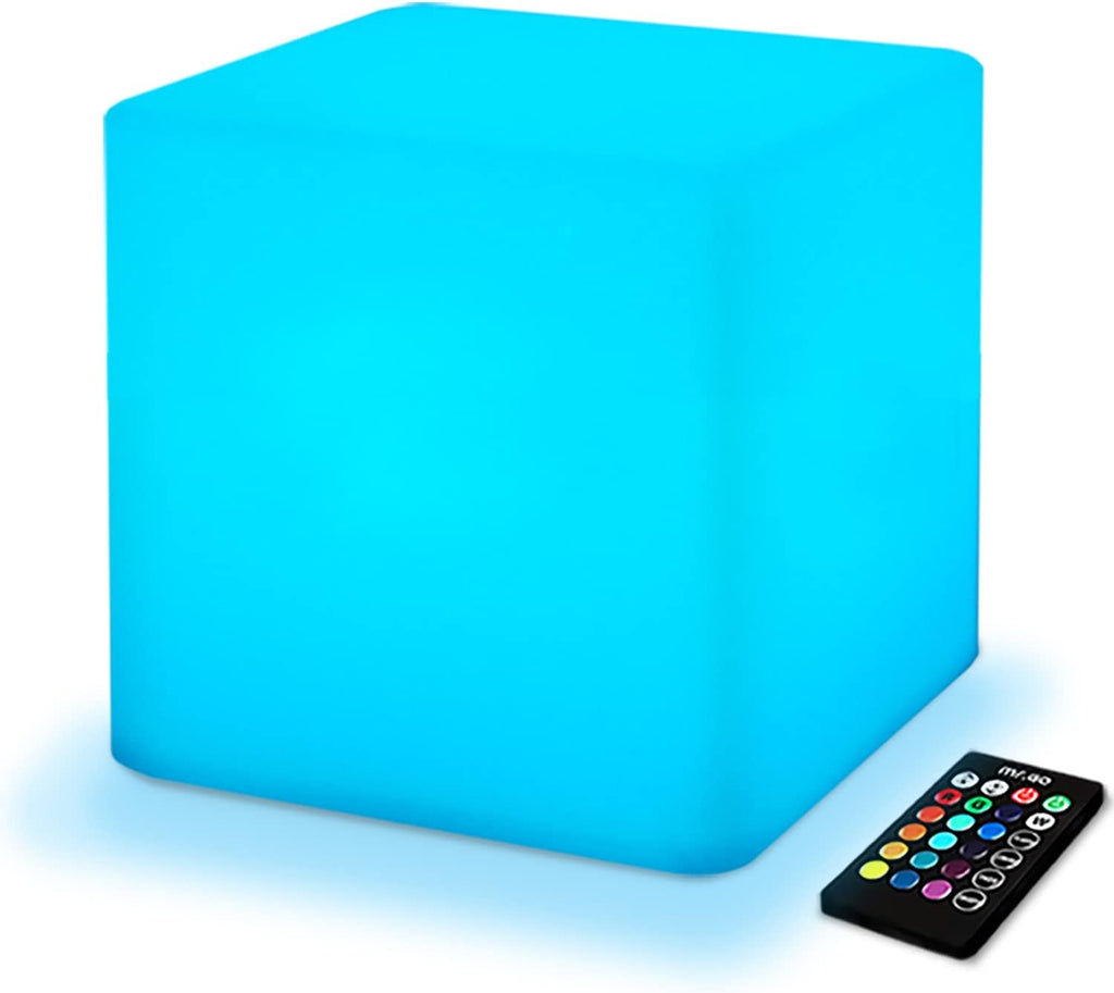 Mr.Go 10-inch Rechargeable LED Cube Light w/Remote, 16 RGB Colors & Dimmable LED Cube Lamp Night Light Mood Lamp, Ambient Decorative L…