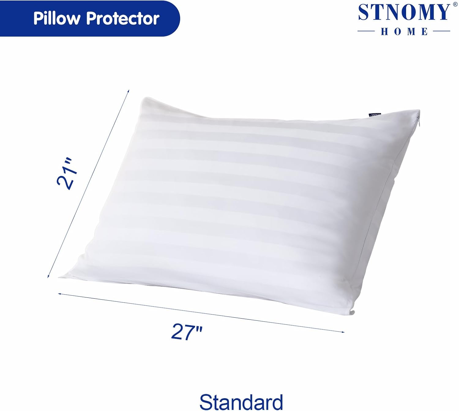 Stnomyhome Cotton Pillow Protectors with Zipper Durable Soft Breathable Pillow Cover Standard Size 2 Pack 2 Pack Cotton White