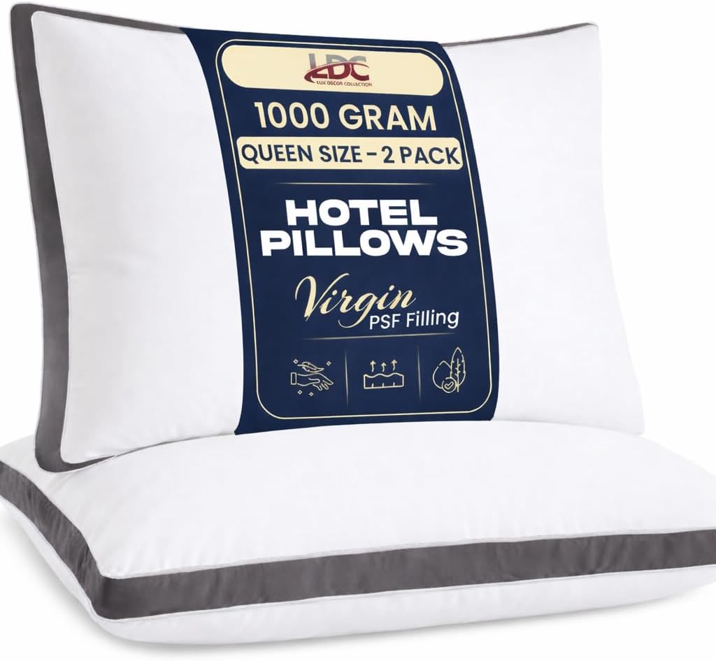 LuxDecorCollection Bed Pillows Queen Size Set of 2 - Hotel Gusseted for Sleeping, Cooling Down Alternative Microfiber Fill, Hypoallergenic…