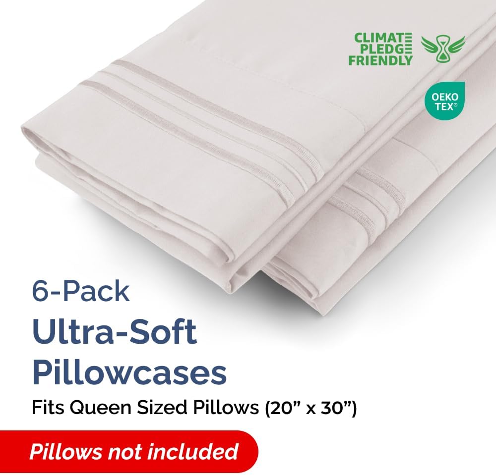 Queen Pillow Cases Set of 6 - Ultra Soft Hotel Quality Pillowcase Covers - Comfy, Cozy & Wrinkle Free - Shrink, Stain & Fade Resistant…
