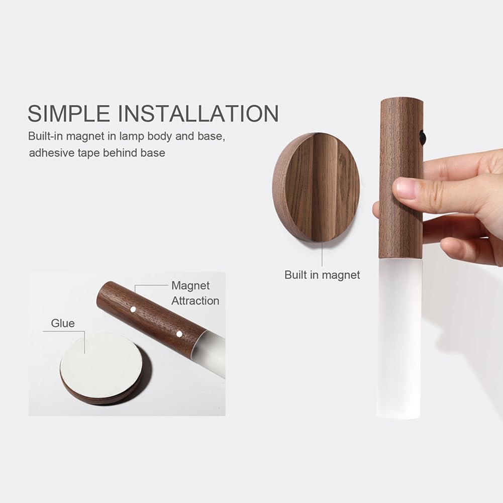 Landgoo Wooden Motion Sensor Lights Indoor, Magnet Body Hallway Rechargeable LED Wireless Battery Operated Wall Sconce, Portable Decor Torc…
