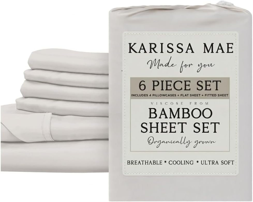 KARISSA MAE 6 Piece Pure Viscose from Bamboo King Size Sheet Set | 100% FSC Certified | Luxuriously Soft | Cooling | 18" Deep Pocket…