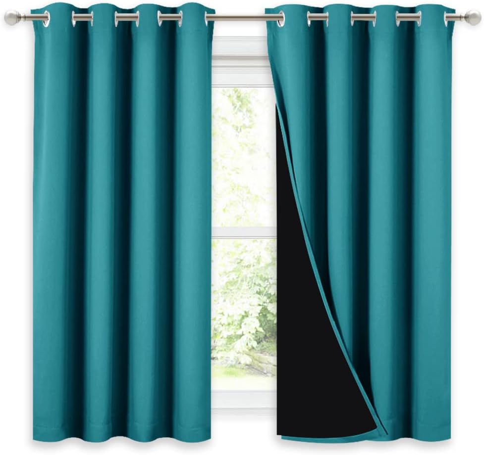 Nicetown 100% Blackout Curtains 54 inches Long, Double-Deck Completely Blackout Window Treatment Thermal Insulated Lined Drapes for Small W…