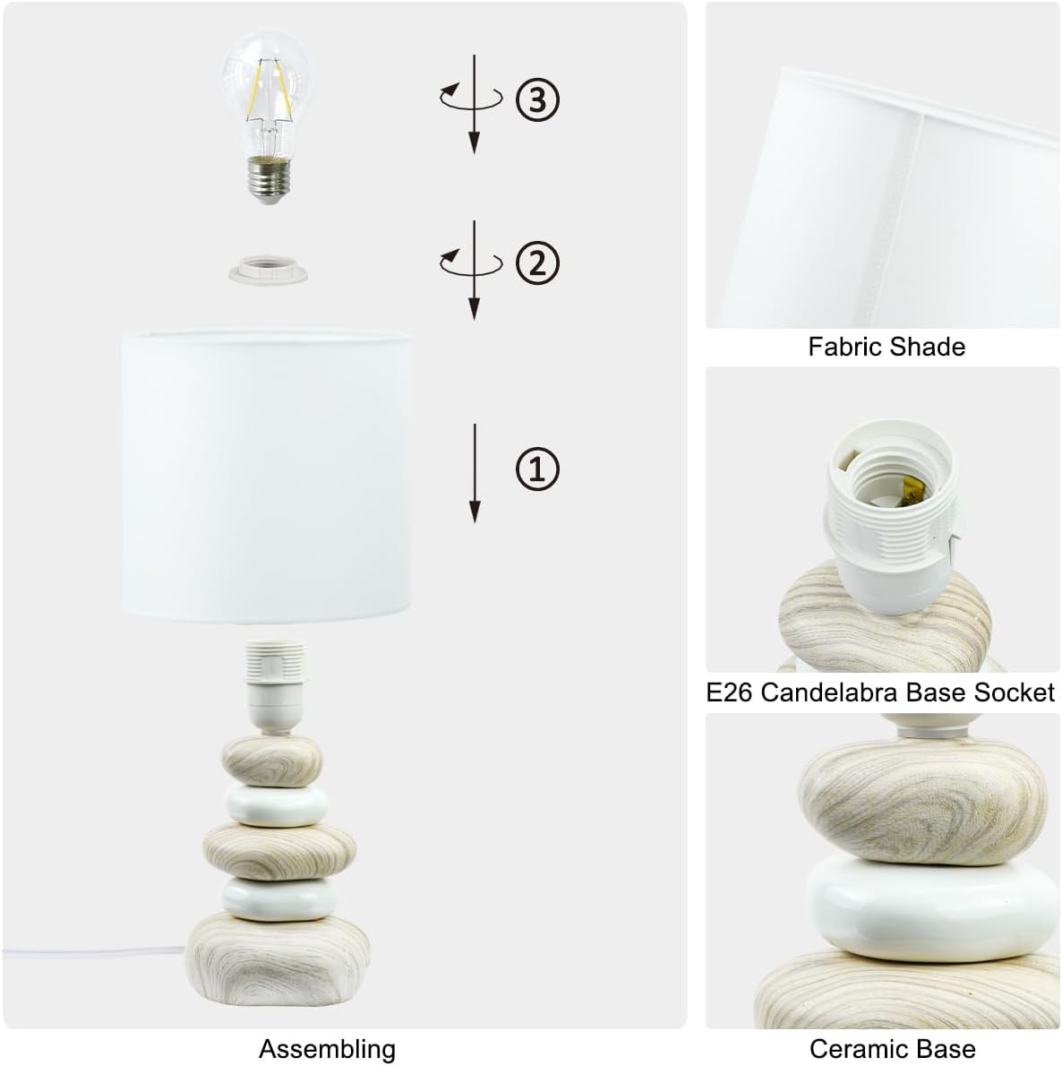 Stoney Ceramic Table Lamp for Living Room as Modern Kids Night Bedside Table Lamp for Bedroom, Φ7.09×H13.58IN, Bulb Excluded, Light Wood