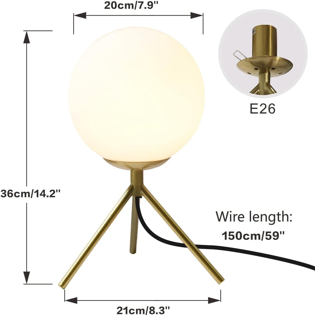 Bokt Mid Century Modern Table Lamp - Gold Glass Globe Desk Reading Lamp - Contemporary Minimalist Brushed Brass Bedside Desk Nightstand Ind…