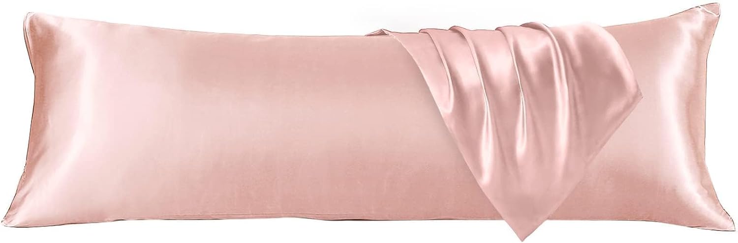 Huxmeyson Body Pillow with Satin Pillowcase, Body Pillow for Adults, Removable Cover, Pink (20"x54") Pink