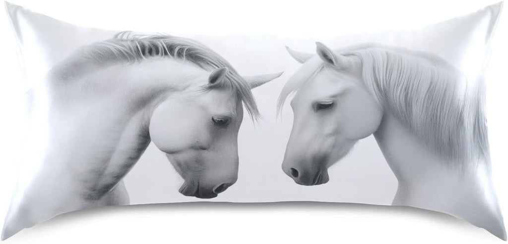 Blueangle Beautiful White Horse Satin Pillowcase for Hair and Skin Silk Pillowcase, King Size(20x40 inches) - Satin Pillow Covers with…