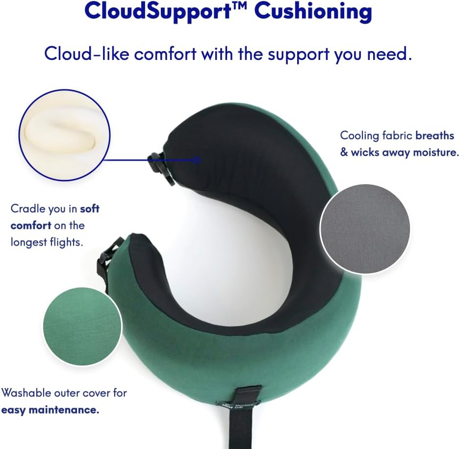 C CUSHION LAB Travel Pillow, Award-Winning Patented Ergonomic Design for Chin & Neck Support Memory Foam Neck Pillow, Compact Airplane…