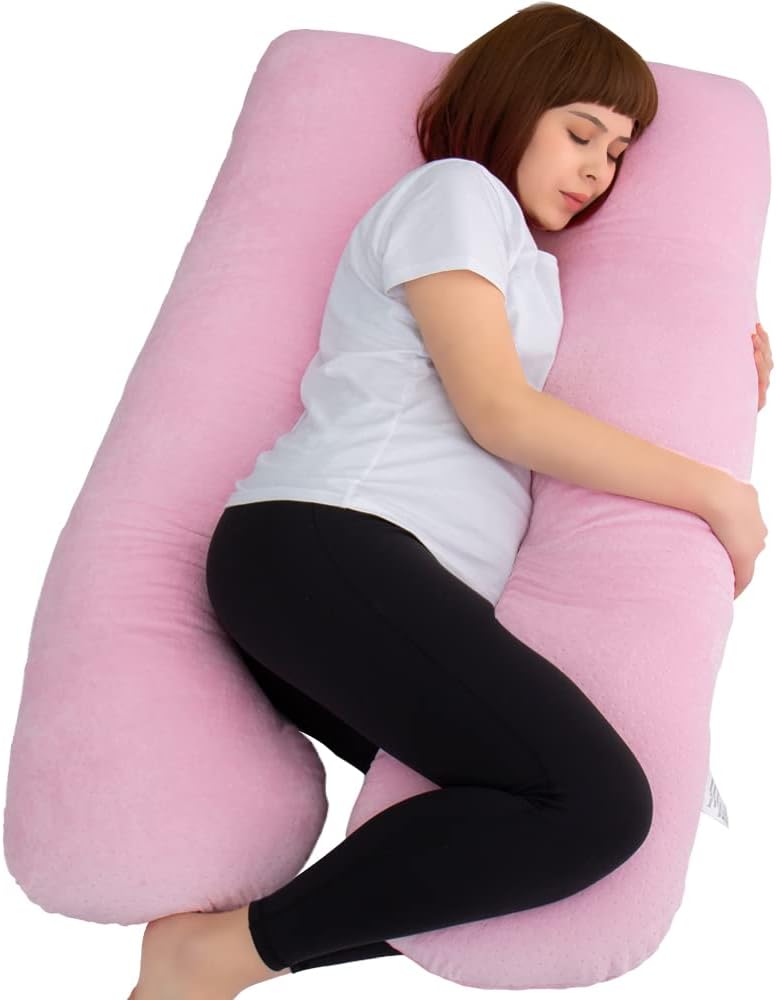 Moonpine MOON PINE Pregnancy Pillow, U Shaped Full Body Pillow for Maternity Support, Sleeping Pillow with Cover for Pregnant Women (Pink)…