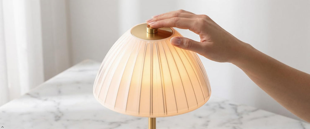 Rosex Rechargeable Cordless Table Lamp, Modern LED Touch Dimmable Desk Lamp with Pleated Shade, Metal Portable Bedside Lamp for Bedroom…