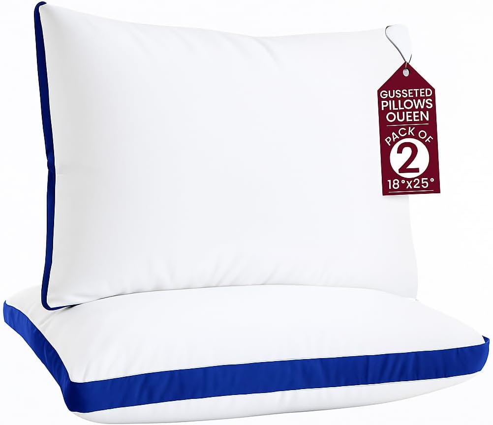 LuxDecorCollection Bed Pillows Queen Size Set of 2 - Cooling Hotel Quality Gusseted Pillow, LUX Décor Down Alternative Hypoallergenic Micro…