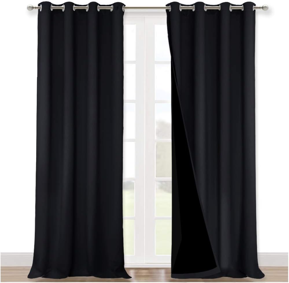 Nicetown Full Shading Curtains 90 inches Long 2 Panels Set for Windows, Super Heavy-Duty Black Lined Blackout Curtains for Bedroom, Privacy…