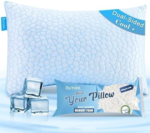 QUTOOL Cooling Pillows for Sleeping, Shredded Memory Foam Pillows King Size Set of 1, Adjustable Soft & Firm Gel Bed Pillow for Side, Back…