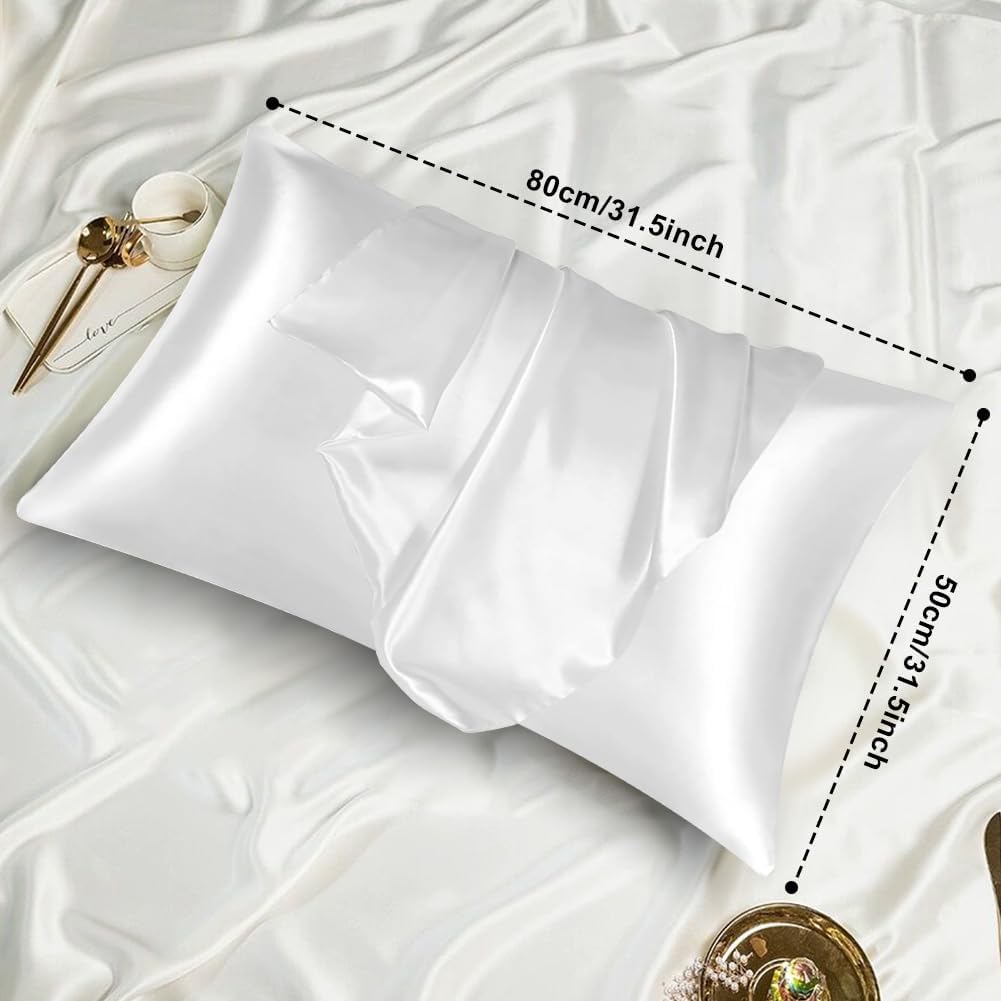 Auauy 2 Pack Satin Silk Pillowcase, 19.69x31.50inches Silk Pillowcases for Hair and Skin with 2PCS Satin Hair Scrunchies&Eye Mask, Soft Sli…