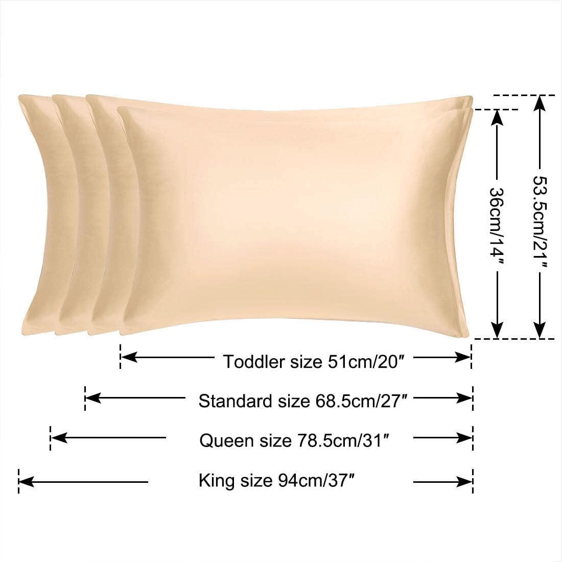 uxcell Queen Satin Pillowcase with Zipper, Super Soft and Luxury, Silky Pillow Cases Covers Set of 2, 21"x31", Champagne