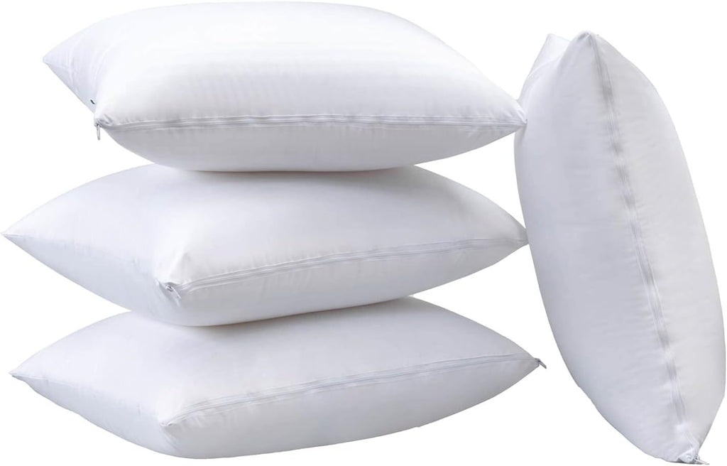 Kingnex 4 Pack Waterproof Feather Proof Pillow Protectors with Zipper on Long Side Queen Size Set of 4 Down Proof Striped Bed Pillow Covers