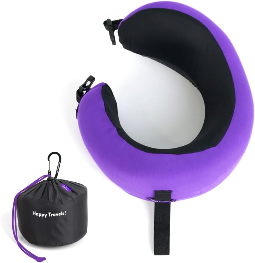 C CUSHION LAB Travel Pillow, Award-Winning Patented Ergonomic Design for Chin & Neck Support Memory Foam Neck Pillow, Compact Airplane…