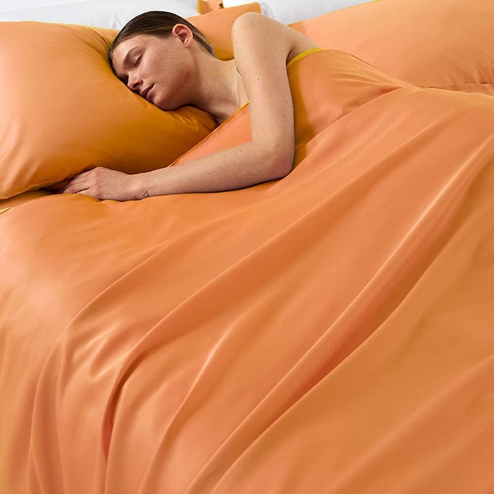 Ntbay Zippered Satin Pillow Cases for Hair and Skin, Luxury King Hidden Zipper Pillowcases Set of 2, 20x36 Inches, Orange 36 Inches