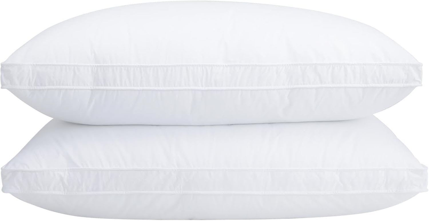 Set of 2 Standard Size Down Pillows - Goose Feather & Down Blend Pillows 440 Fill Power, 100% Cotton Cover, Hypoallergenic, Medium Support