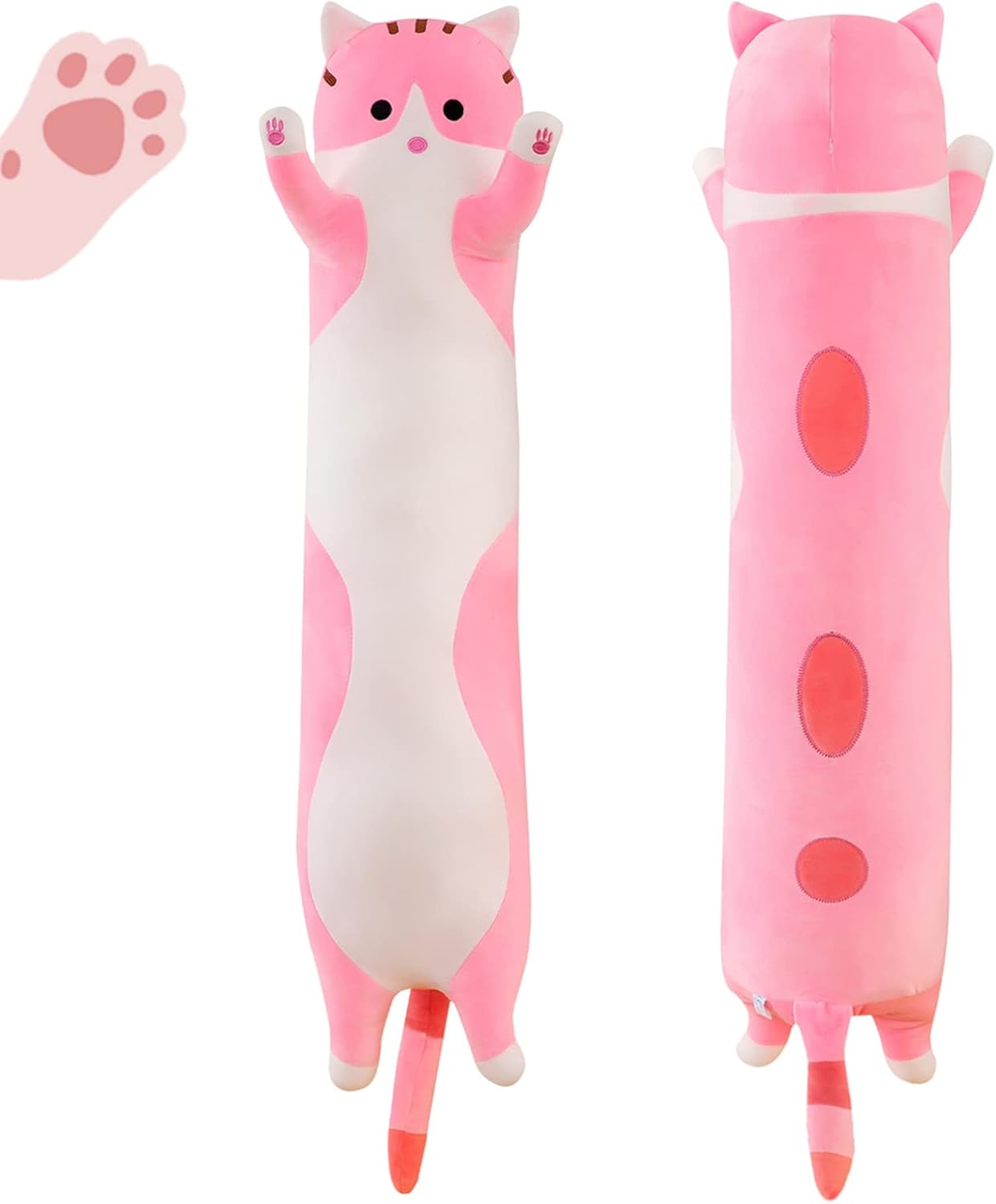 Rexinc Long Pink Cat Plush Pillow Toy Sleeping Pillow Cute Cartoon Cat Stuffed Animals Soft Long Body Pillow Gift for Kids(35.43in)