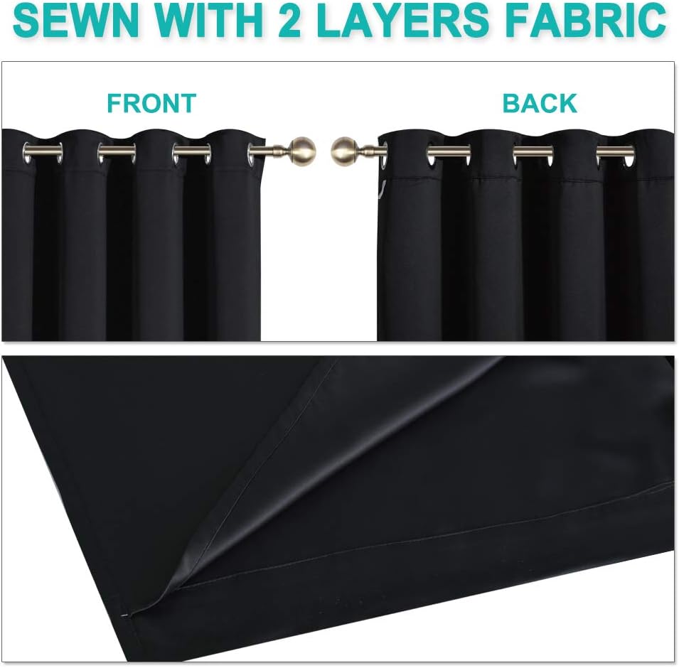 Nicetown Complete 100% Blackout Curtain Set, Thermal Insulated & Energy Efficiency Window Draperies with Black Liner, Noise Reducing Short…