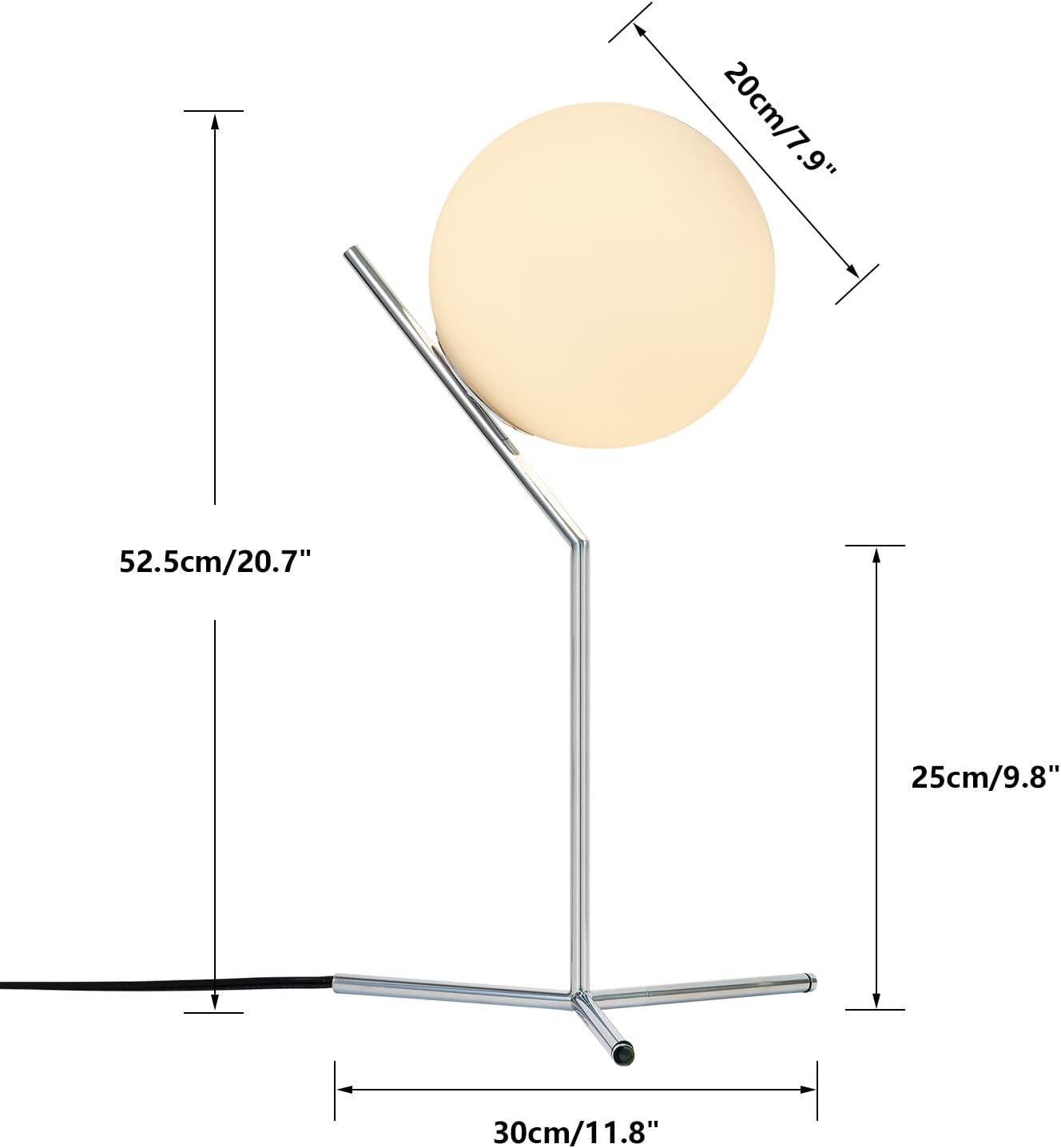 BOKT Modern Chrome Metal Globe Table Lamp Contemporary Milk White Glass Reading Lamp 1-Light E26 Table Standing Lamp Home Decor Glass…