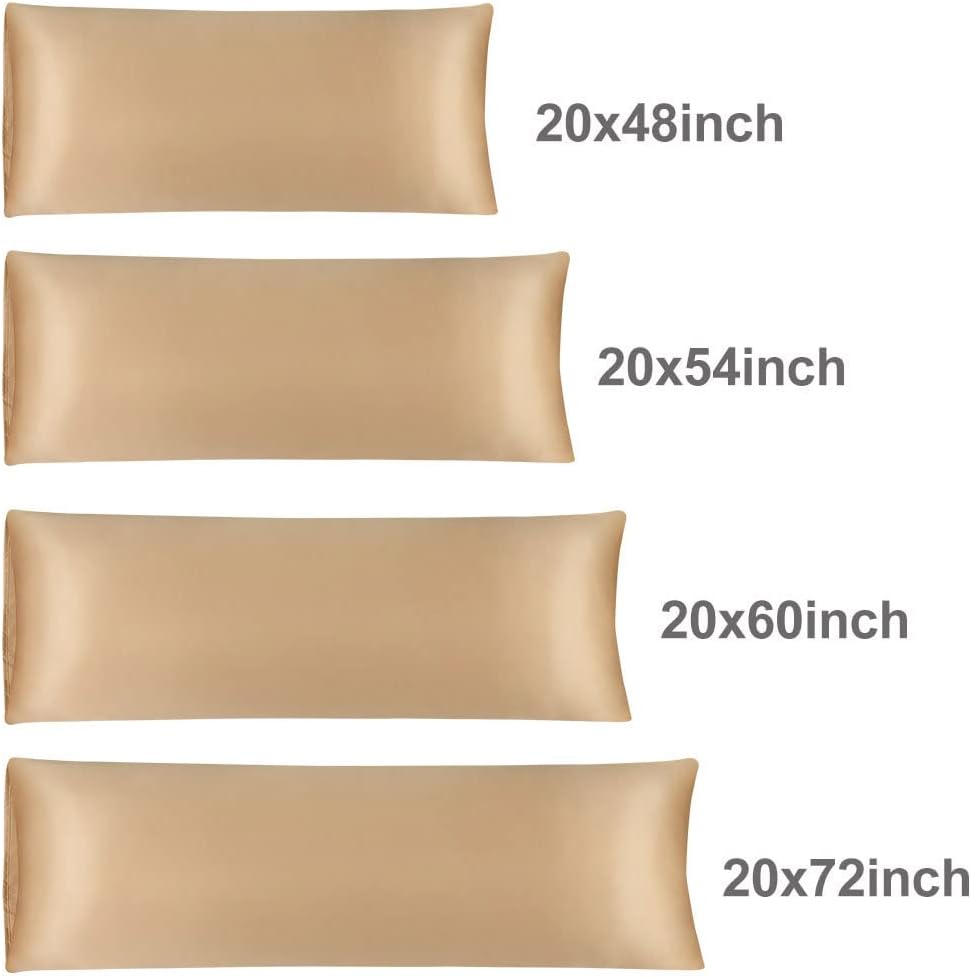 uxcell Body Pillow Cover, 20x72 Inch Gold Silky Satin Body Pillowcases for Hair and Skin, Soft Cooling Smooth Pillow Case with Envelope…