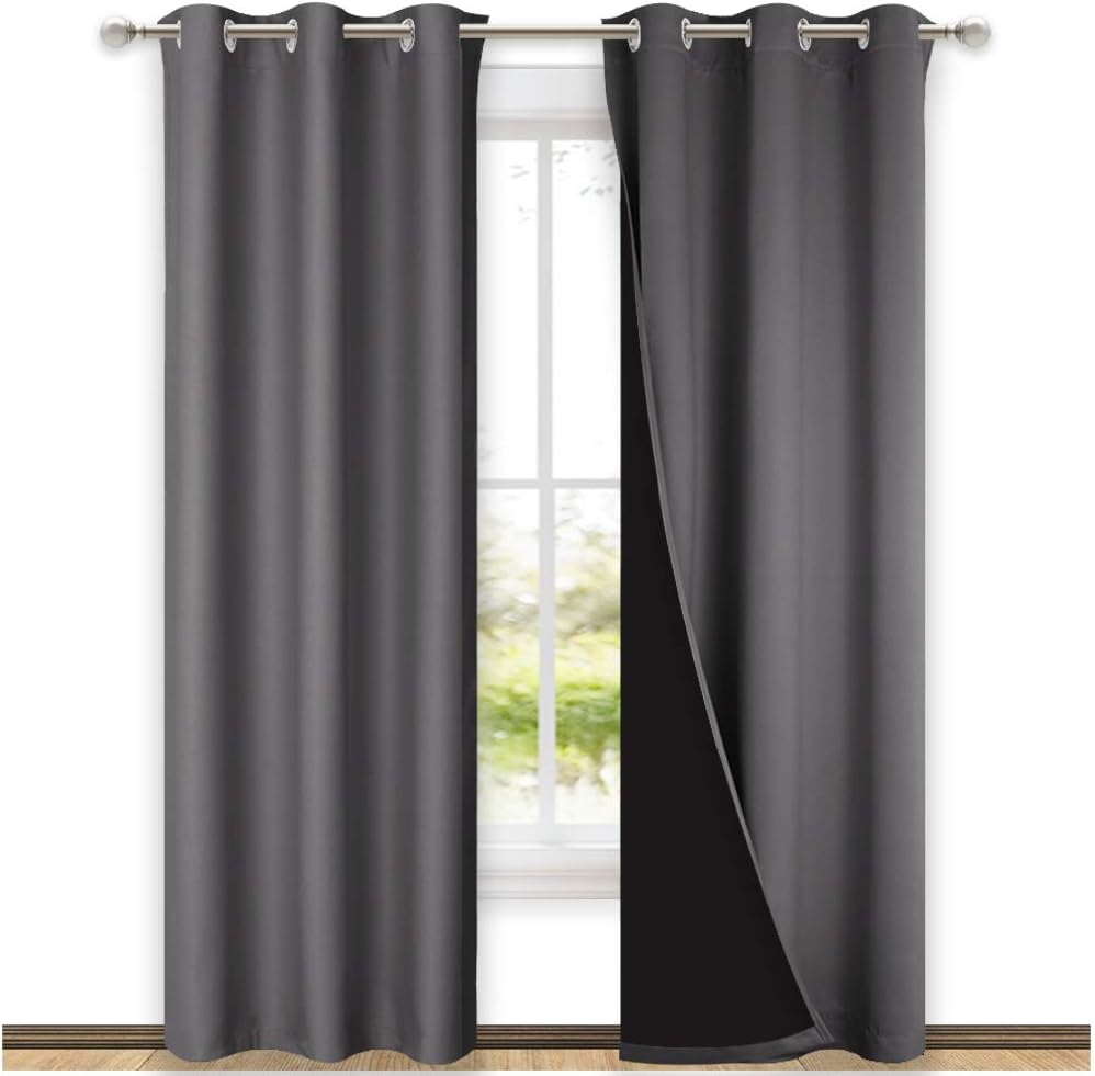 Nicetown Room Warming Blackout Curtains 80 inches Long, Full Light Blocking Drapes with Black Liner for Nursery, Thermal Insulated Draperie…